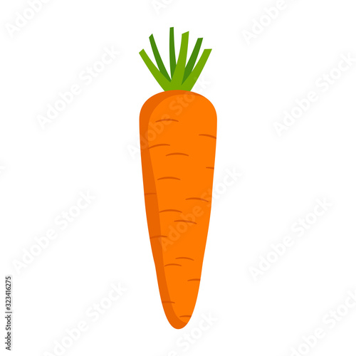 Photo Orange carrot with green tops. Vegetable in the flat style