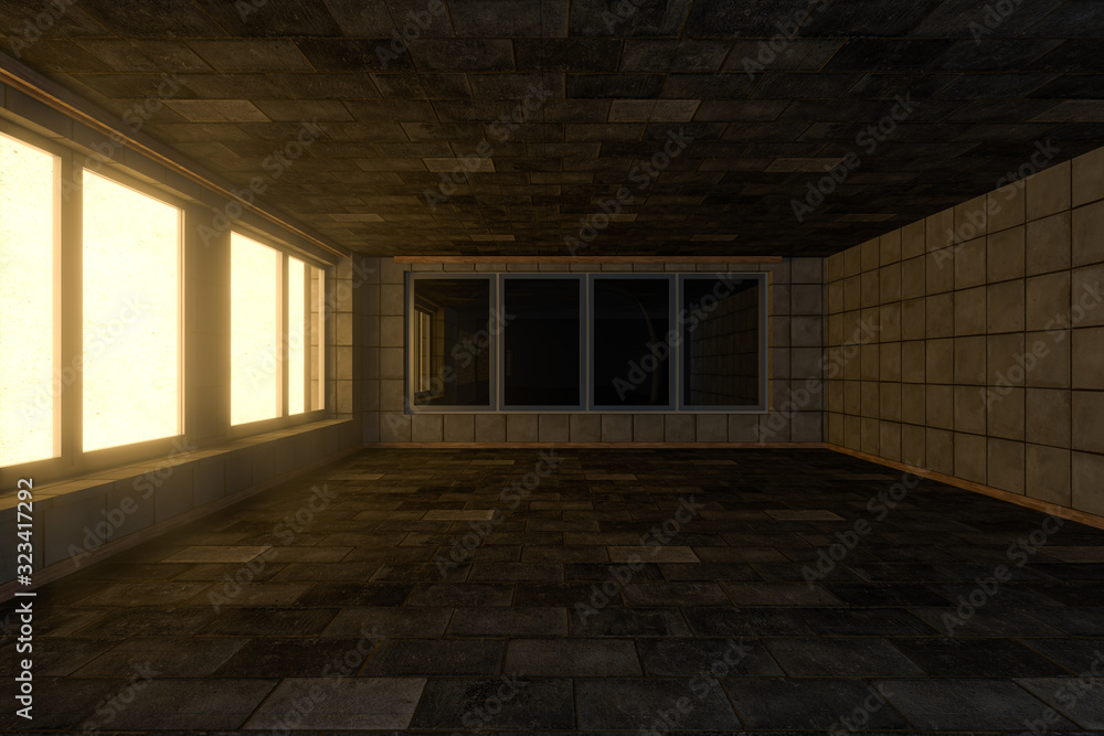 Empty brick house with dark background,3d rendering. Empty brick house with dark background,3d rendering.