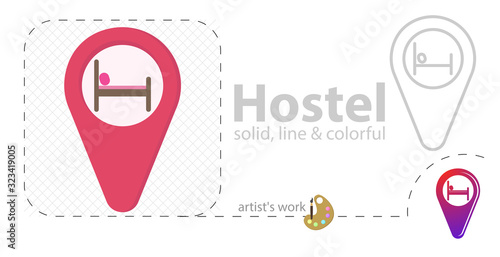 hostel geolocation flat icon. line icon