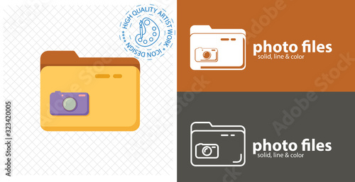 folder with photo files flat icon. line icon