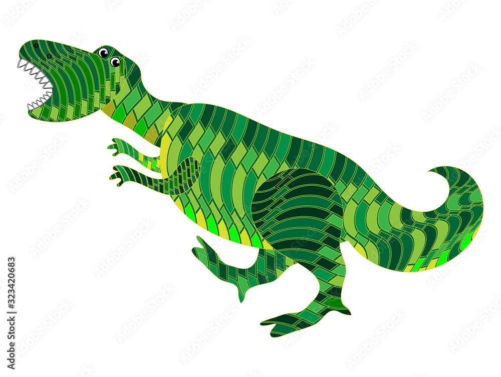 Fototapeta premium tyrannosaur. beautiful green dinosaur on a white background. color abstract image. children's poster. sticker, print.