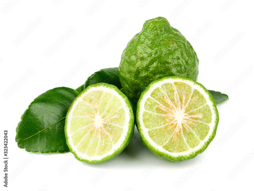 fresh bergamot fruit, Kaffir Lime, Citrus bergamia with leaf isolated on white background fresh bergamot fruit, Kaffir Lime, Citrus bergamia with leaf isolated on white background