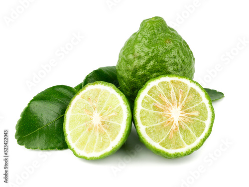 fresh bergamot fruit, Kaffir Lime, Citrus bergamia with leaf isolated on white background