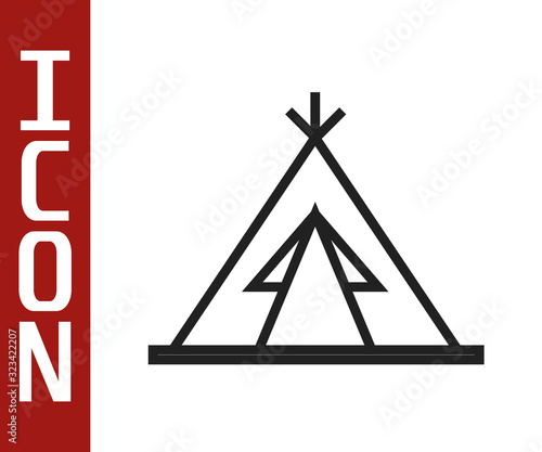 Black line Traditional indian teepee or wigwam icon isolated on white background. Indian tent. Vector Illustration