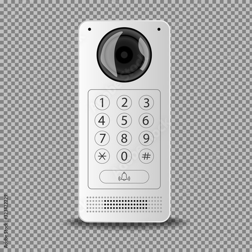 Modern intercom with a white camera on a transparent background. Isolated vector illustration.