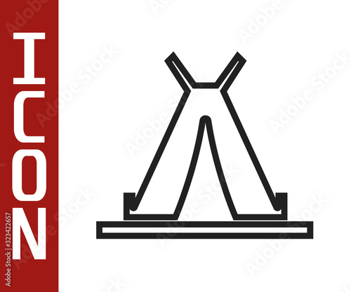 Black line Traditional indian teepee or wigwam icon isolated on white background. Indian tent. Vector Illustration