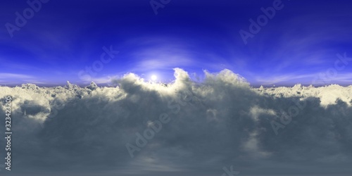 Panorama of clouds, HDRI, environment map , Round panorama, spherical panorama, equidistant projection, panorama 360, flying above the clouds,sky above the clouds, 3D rendering