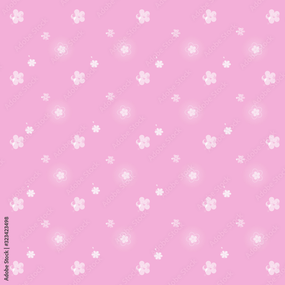 Repeating white flowers of various sizes on a soft pink background. Female floral seamless pattern. Illustration. Repeating white flowers of various sizes on a soft pink background. Female floral seamless pattern. Illustration.