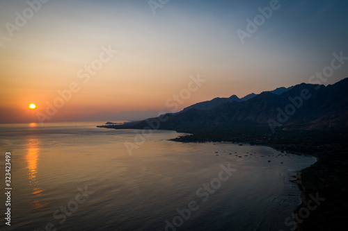 aerial view on sunset over the sea