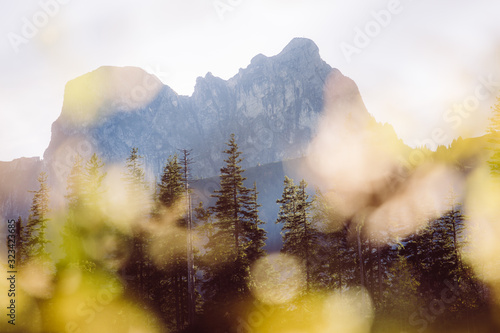 Berge im Herbst Laub Bokeh