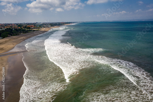 aerial view on beach and big waves