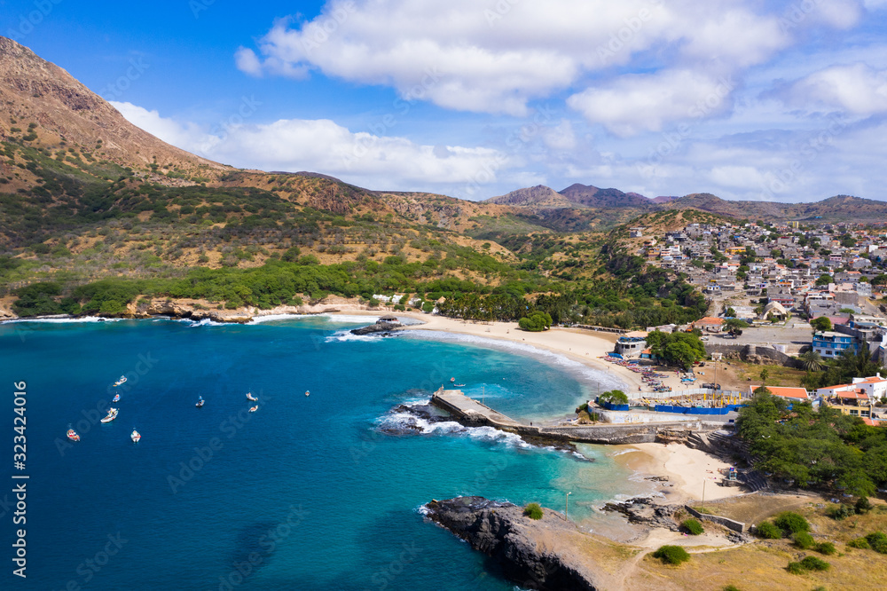 Aerial view of Tarrafal beach in Santiago island in Cape Verde - Cabo Verde Aerial view of Tarrafal beach in Santiago island in Cape Verde - Cabo Verde