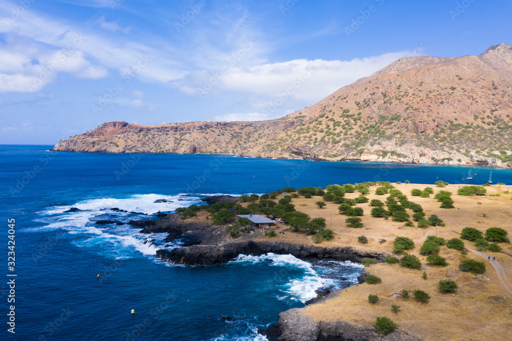 Aerial view of Tarrafal coast (ponta de atum) in Santiago island in Cape Verde - Cabo Verde