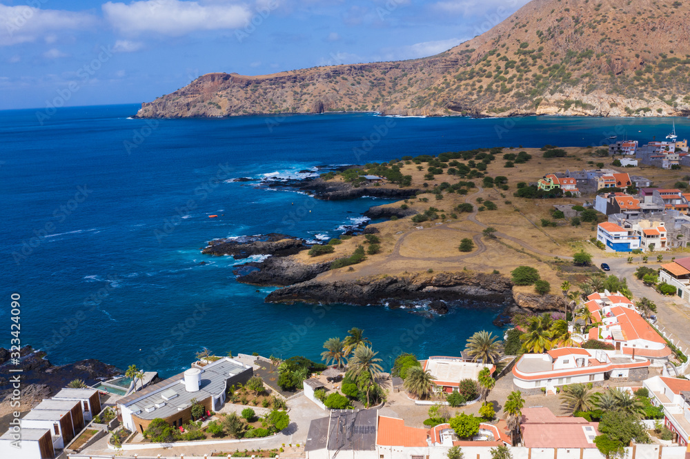 Obraz premium Aerial view of Tarrafal coast (ponta de atum) in Santiago island in Cape Verde - Cabo Verde
