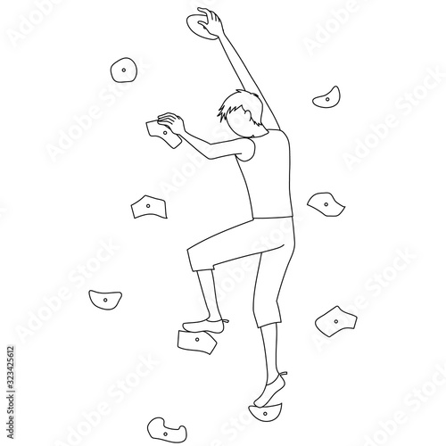 Illustration of a man doing bouldering (sport climbing)(Line drawing)