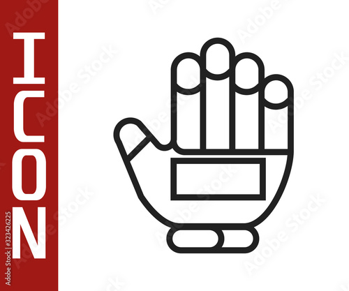 Black line Hockey glove icon isolated on white background. Sports playing and training protective gloves on hands. Vector Illustration