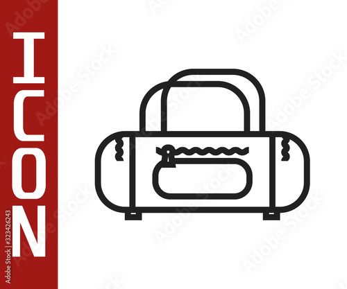 Black line Sport bag icon isolated on white background. Vector Illustration