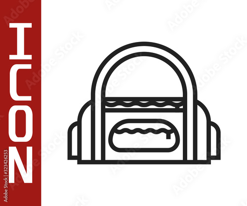 Black line Sport bag icon isolated on white background. Vector Illustration