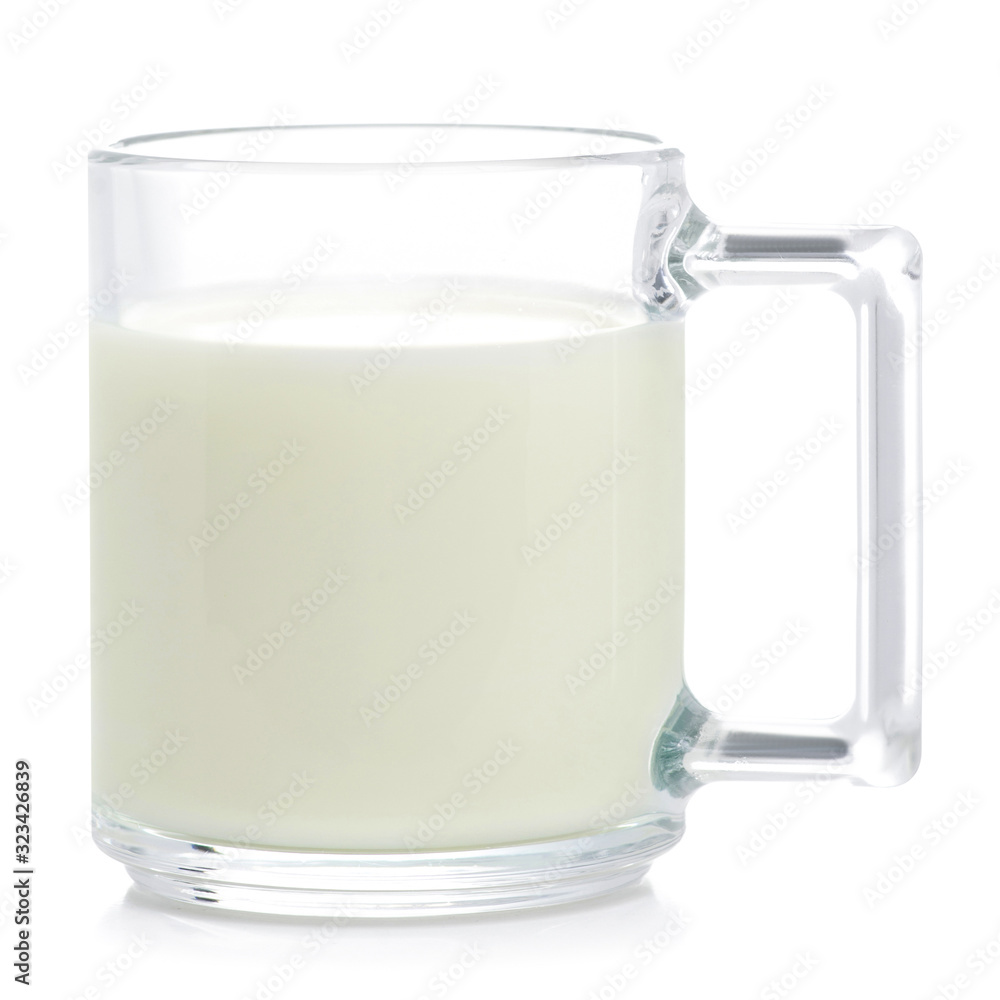 glass mug cup with milk on white background isolation glass mug cup with milk on white background isolation