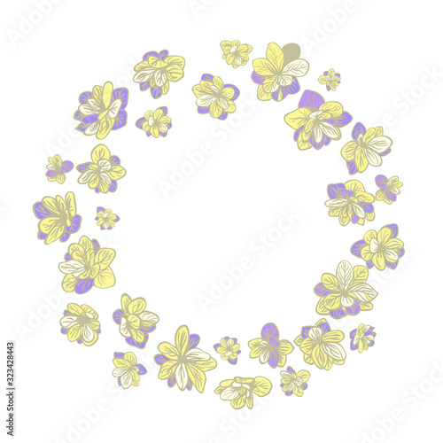 Colorful illustration of floral wreath. Hand draw frame. Can be used for invitation, greeting card and poster
