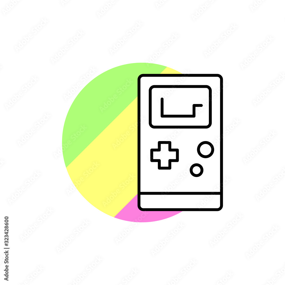 Games console icon. Simple line, outline vector in color circle of retro 90s style icons for ui and ux, website or mobile application Games console icon. Simple line, outline vector in color circle of retro 90s style icons for ui and ux, website or mobile application