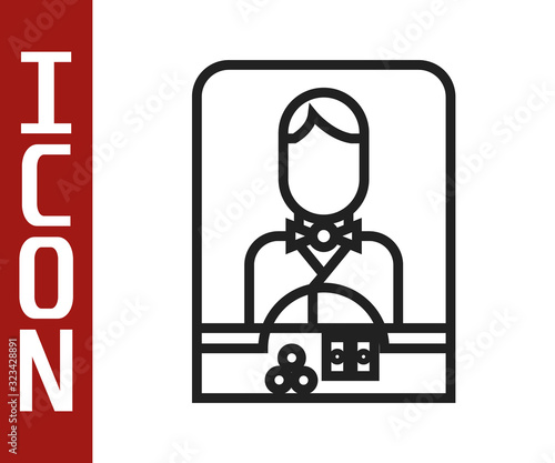 Black line Casino dealer icon isolated on white background. Casino croupier. Vector Illustration