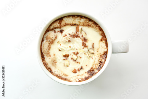 cup of coffee on white background with copy space for your text