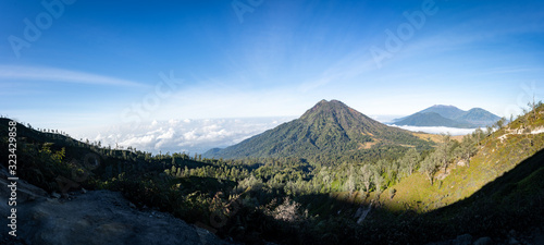 panoramic view of vulcano above the clouds on ijen java