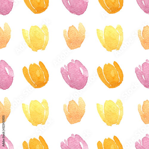 watercolor tulip flowers in seamless pattern on white background.