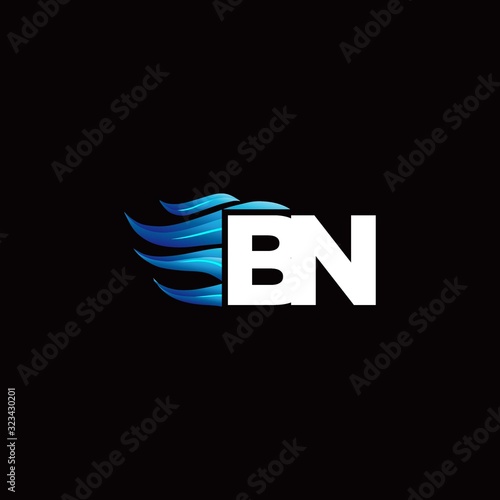 BN monogram logo with blue fire style design template