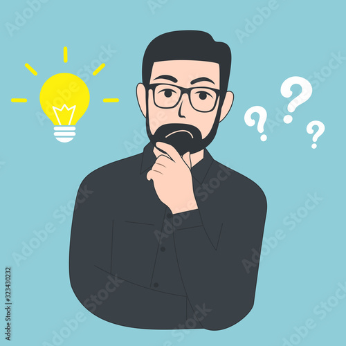 Flat Thinking Man Vector Illustration