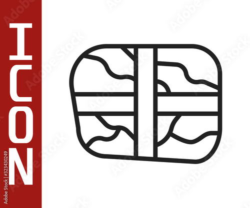 Black line Package with cocaine icon isolated on white background. Health danger. Vector Illustration