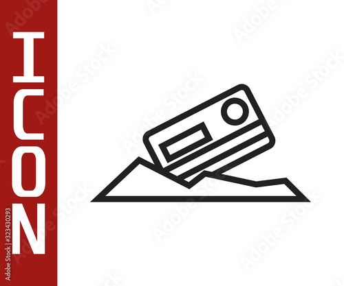 Black line Cocaine and credit card icon isolated on white background. Vector Illustration