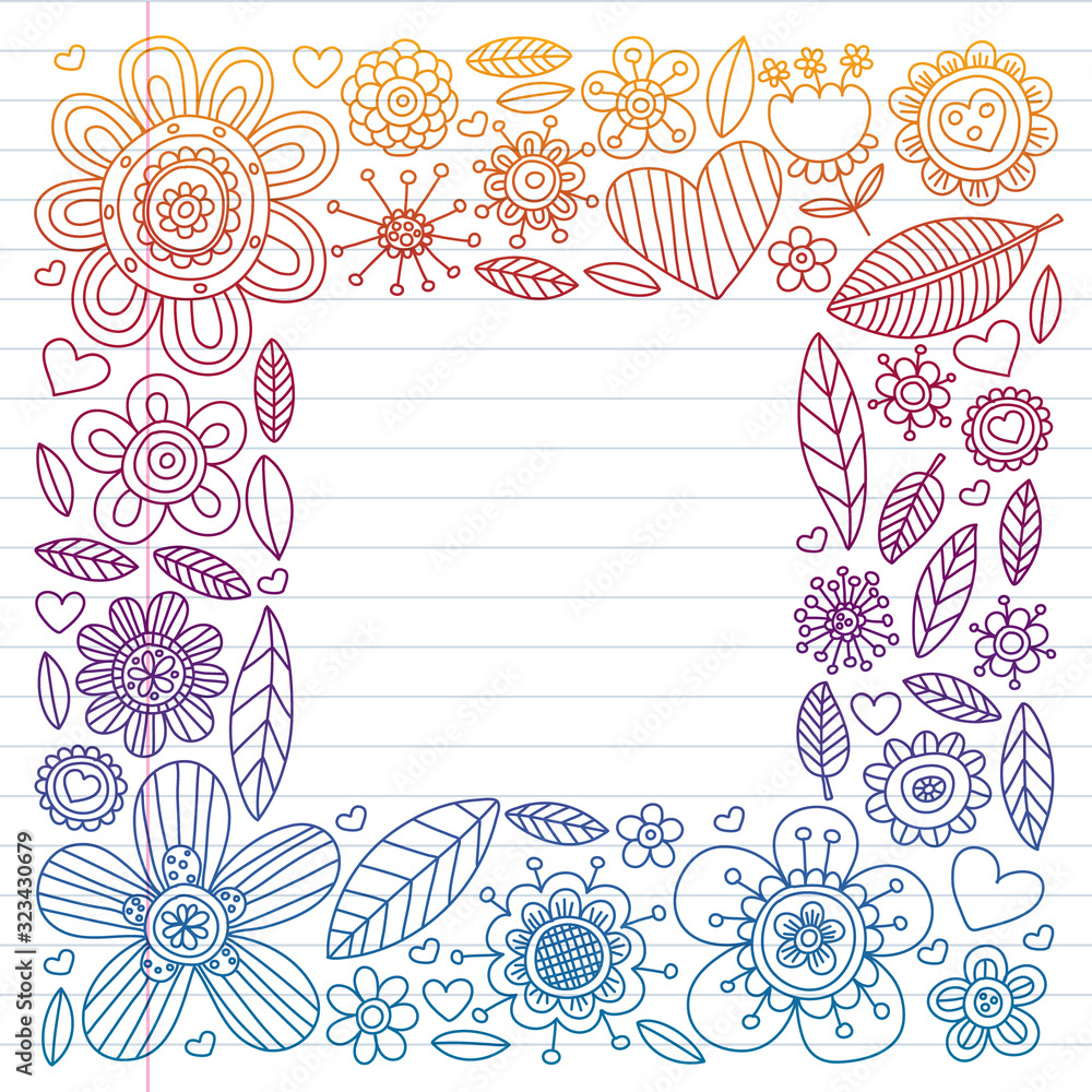 Flowers March 8. Doodle floral pattern. Vector icons for women.