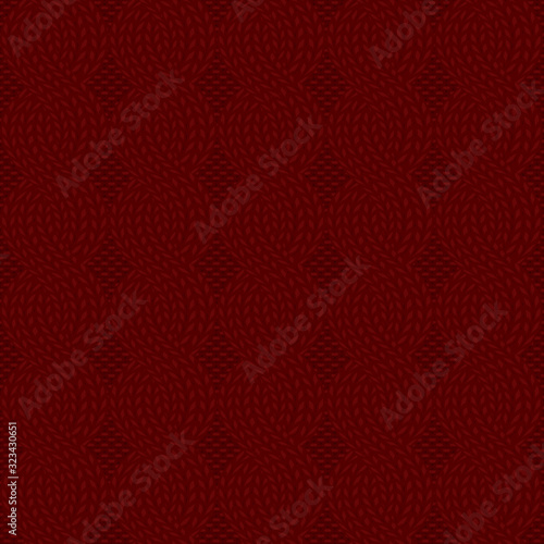 Seamless cable knit dark red pattern. Handycraft background
