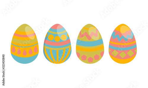 Decorated colorful eggs. Easter holiday. Vector illustration