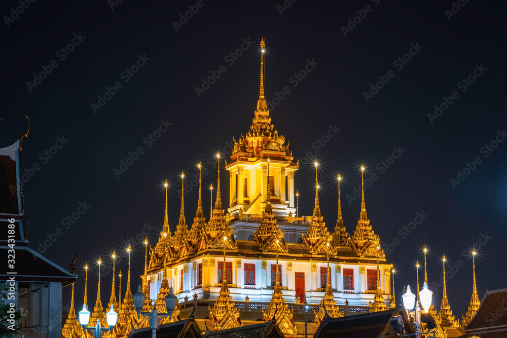 Bangkok, Thailand - 20 December 2019: Loh Prasat (Prasat Lohak) in Wat Ratchanadda Worawihan, Worawihan at Ratchadamnoen Road