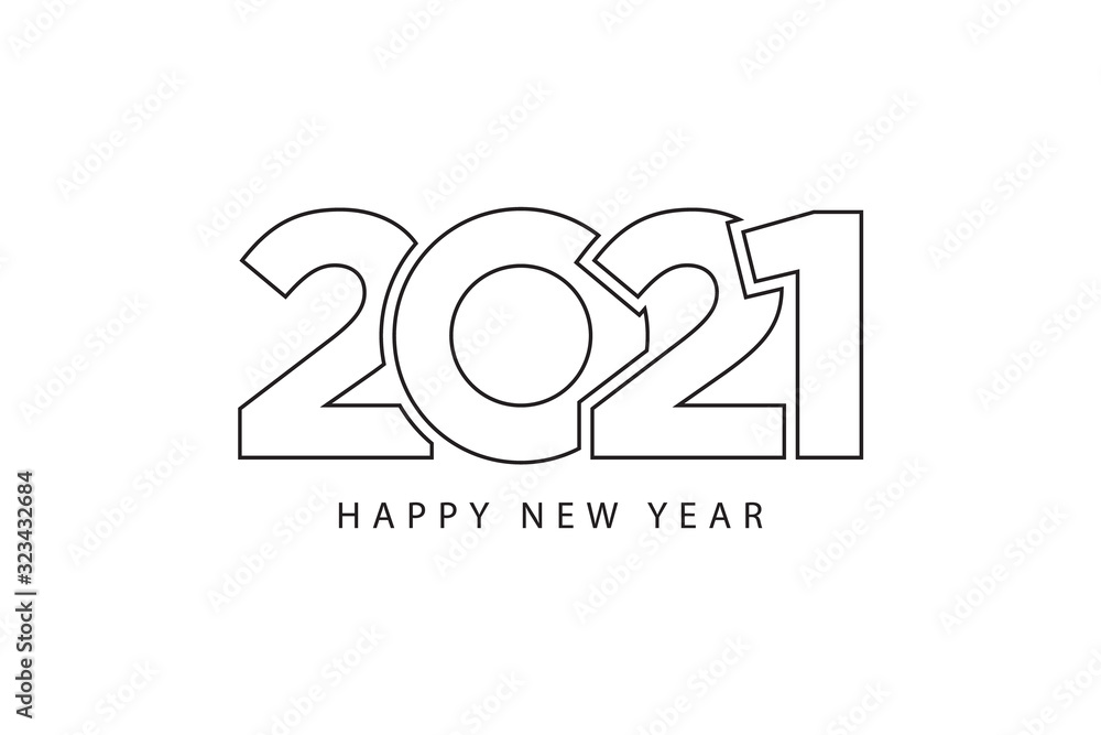 Simple style lines happy new year 2021 black white theme. Vector illustration. Simple style lines happy new year 2021 black white theme. Vector illustration.