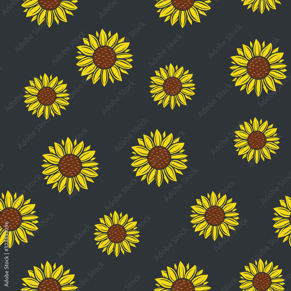Seamless pattern with sunflower flowers on gray background. Seamless pattern with sunflower flowers on gray background.