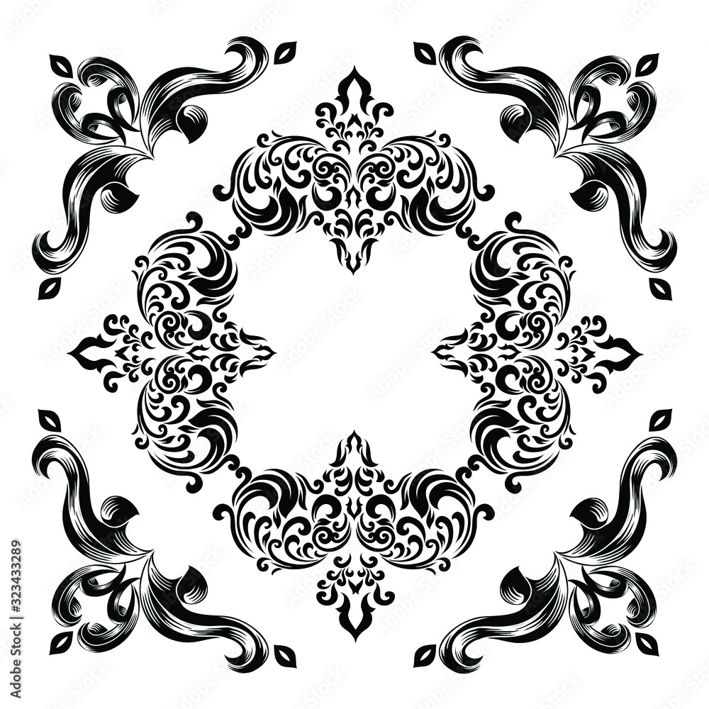 Oriental vector damask patterns for greeting cards and wedding invitations. Oriental vector damask patterns for greeting cards and wedding invitations.