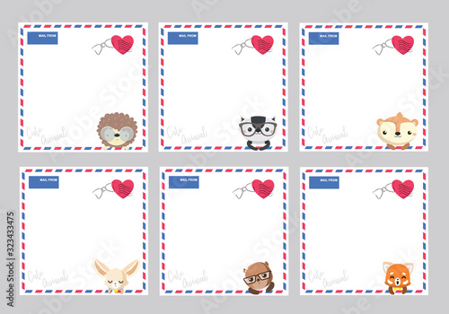 Set of design paper note with cute animal.