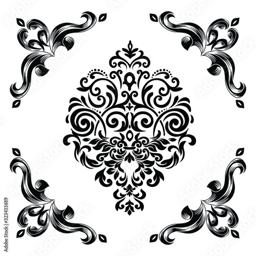 Oriental vector damask patterns for greeting cards and wedding invitations.