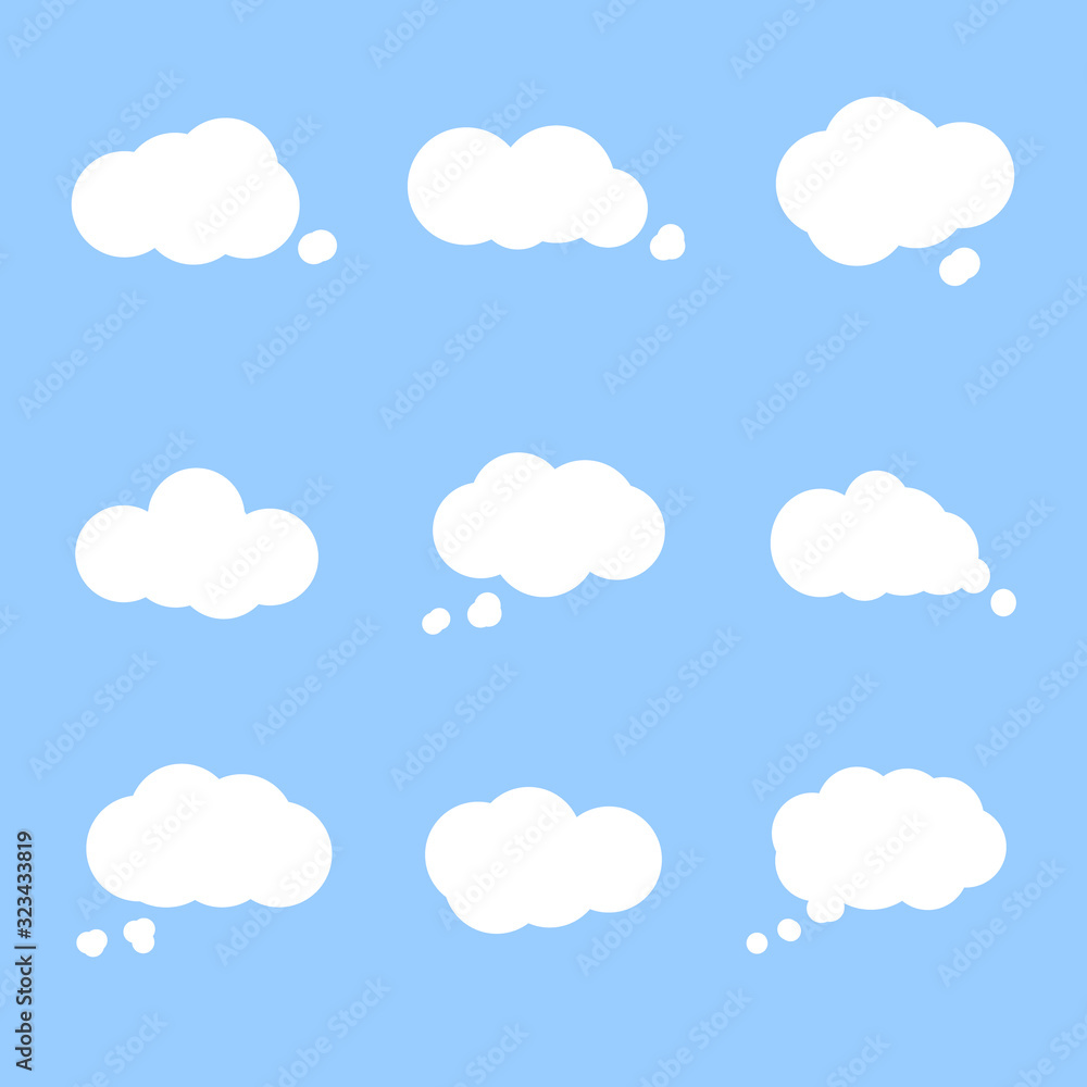 white cloud vectors on blue background with speech bubble banner, flat design ep5
