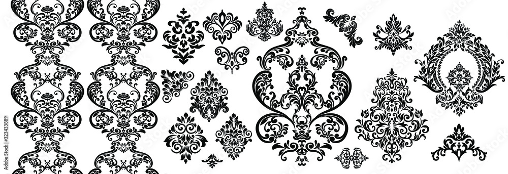 Oriental vector damask patterns for greeting cards and wedding invitations. Oriental vector damask patterns for greeting cards and wedding invitations.