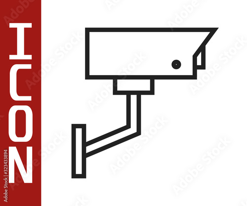 Black line Security camera icon isolated on white background. Vector Illustration