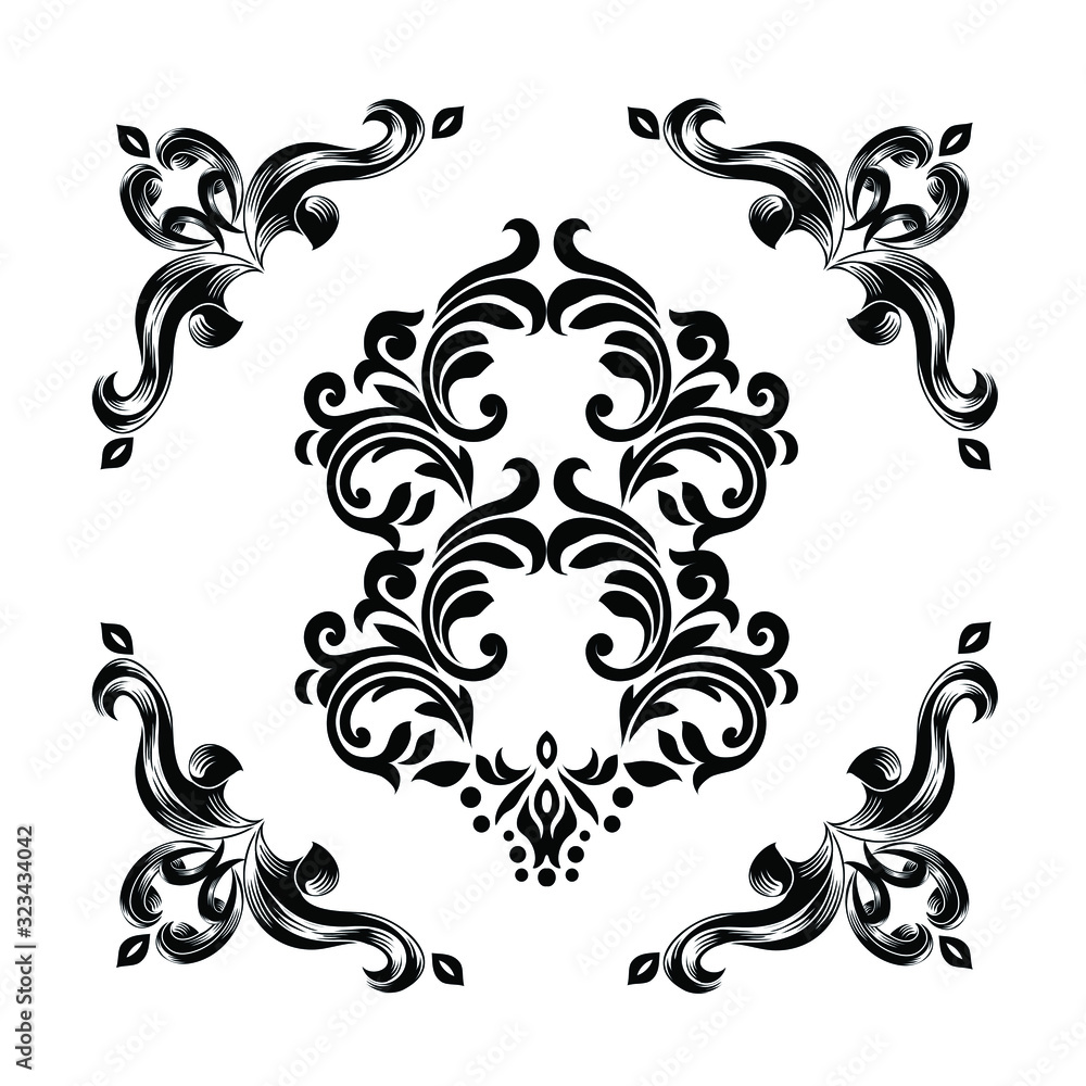 Oriental vector damask patterns for greeting cards and wedding invitations. Oriental vector damask patterns for greeting cards and wedding invitations.