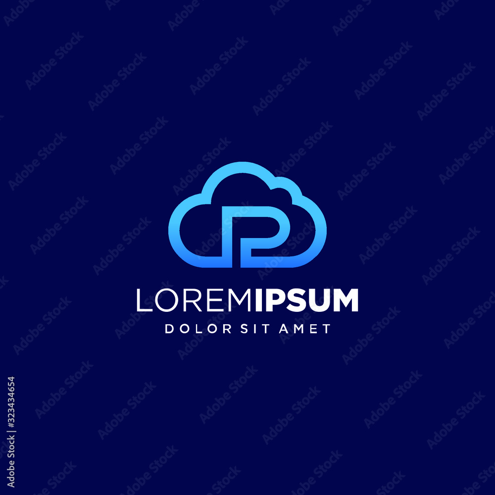 Initial Letter P with Cloud Logo Design Initial Letter P with Cloud Logo Design