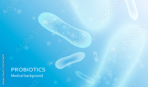 Microbiology concept. Digestion flora, Probiotics Bacteria. Modern science technology medicine background