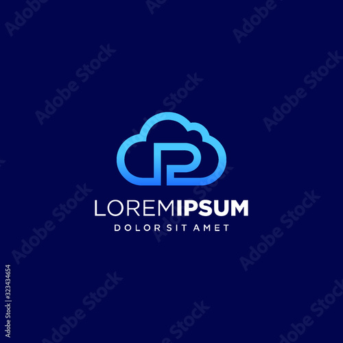 Initial Letter P with Cloud Logo Design