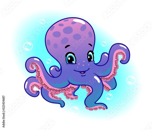 Octopus cartoon. Cheerful, cute, friendly. Vector illustration.